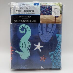 MainStays Tropical Sea Life Fish Seahorse Vinyl Tablecloth 60x84 Rectangle NEW